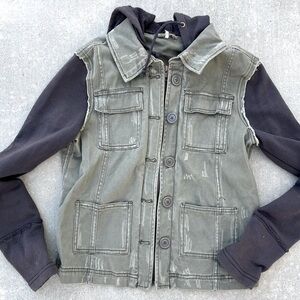 Free People Military Distressed jacket with hoodie size xs